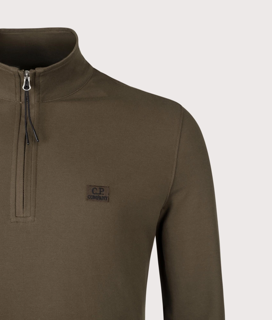 CP Company Mens Stretch Piqué Quarter Zip Long Sleeve Polo Shirt